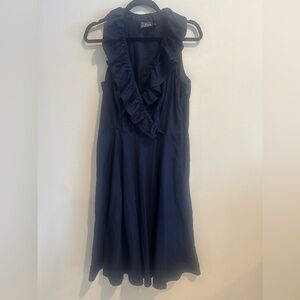 American Living 100% Linen  Navy Midi Dress with Ruffle Detail